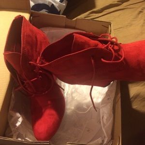 Red bootie boots called Myra