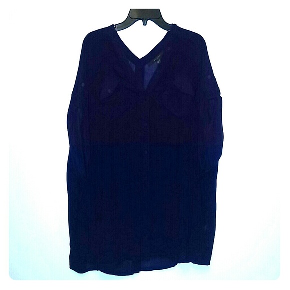 Navy swing button down blouse