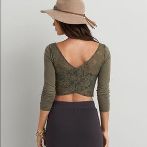 BNWT american eagle olive lace cross back shirt