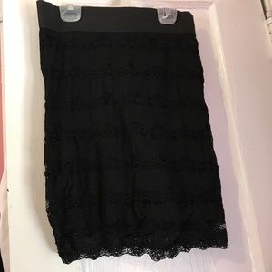 Stretchy black lace pencil skirt