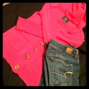 American Eagle hot pink button up sweater