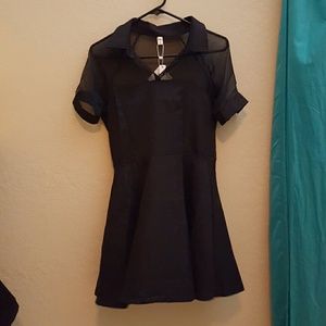 Sheer top collared black dress