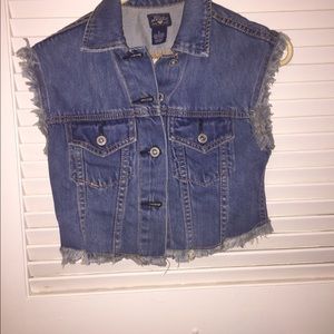 Denim vest jacket with laced back