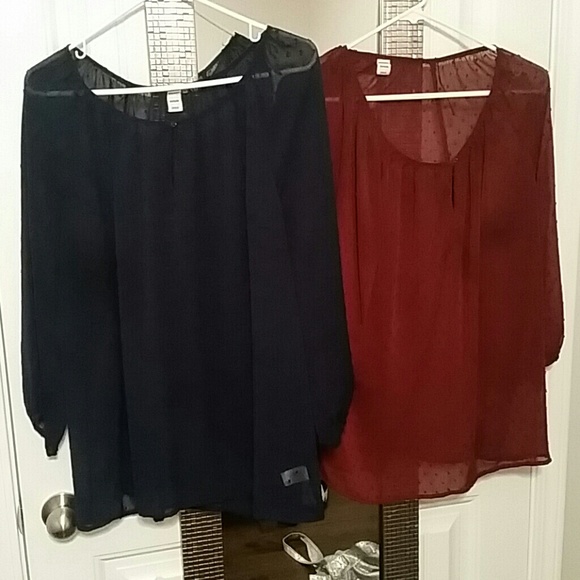Navy and Wine Colored Sheer Tops Bundle