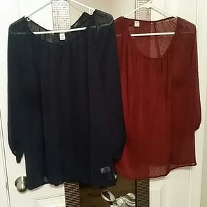 Navy and Wine Colored Sheer Tops Bundle