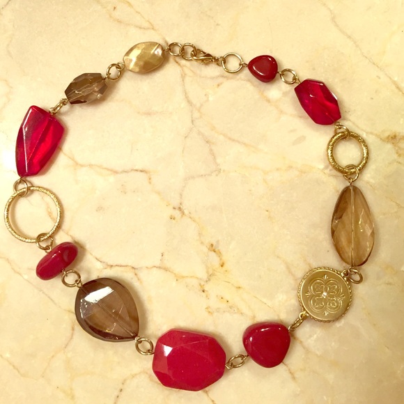 New price! Faux smoky topaz, red stone necklace.