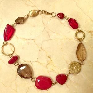 New price! Faux smoky topaz, red stone necklace.