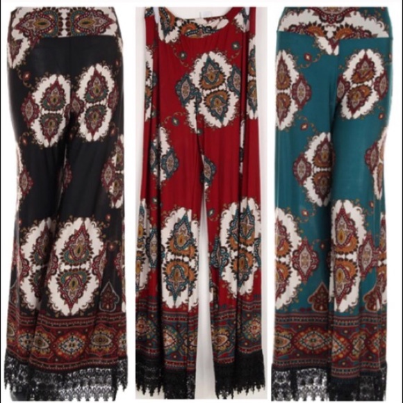 BEAUTIFUL PALAZZOS WITH CROCHET LACE HEM! - Picture 3 of 4