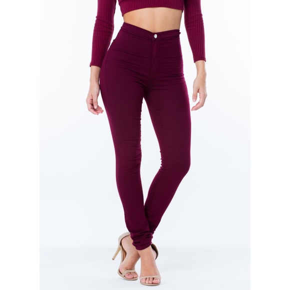 *BURGUNDY* high waist skinny JEGGINGS.