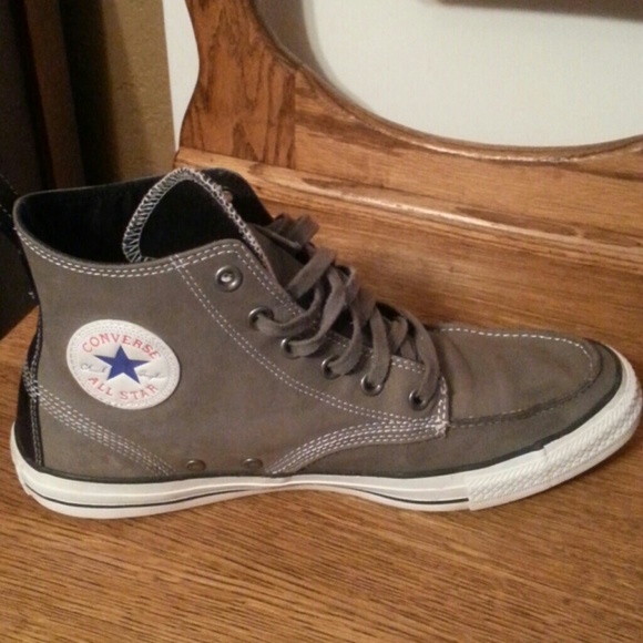 Grey, leather Converse Hightops