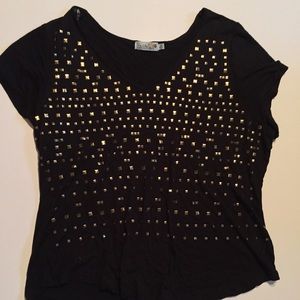 Plus Size Black Top w/ Gold Studs