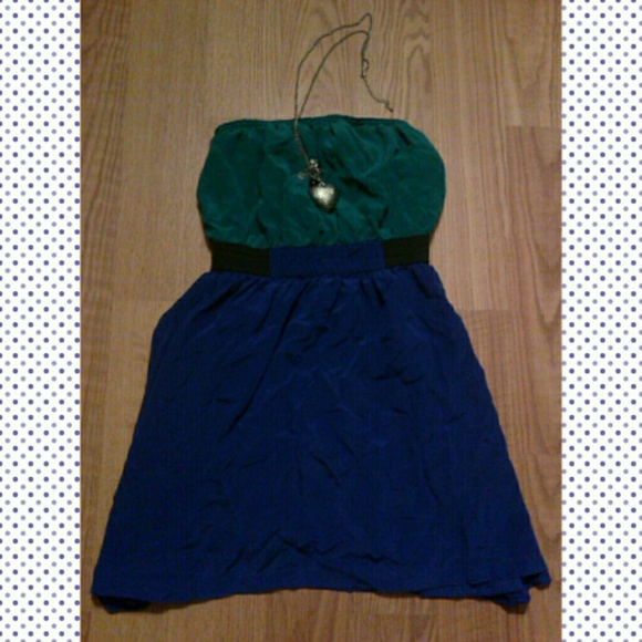 Blue and Green Strapless Dress