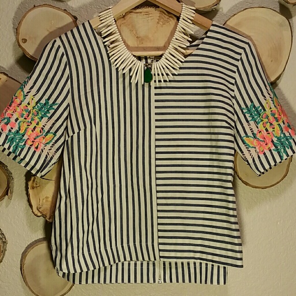 Fun embroidered striped top