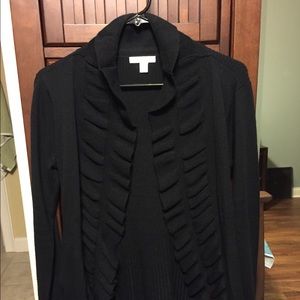 NY&C long black sweater w/ waist tie. EUC!