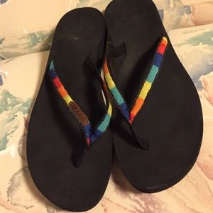 Pretty new a&e rainbow flip flops