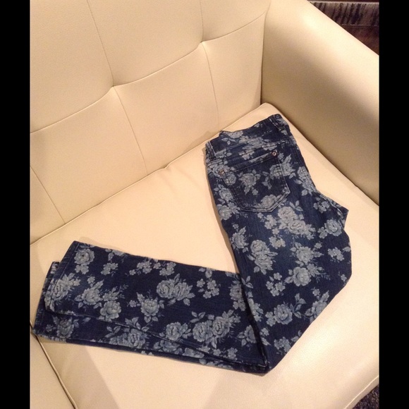 Floral print denim