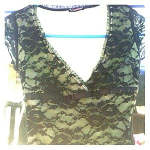 Green and black lace top