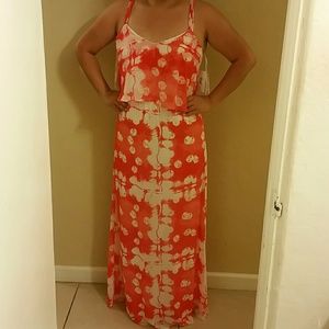 Tangerine and white maxi dress
