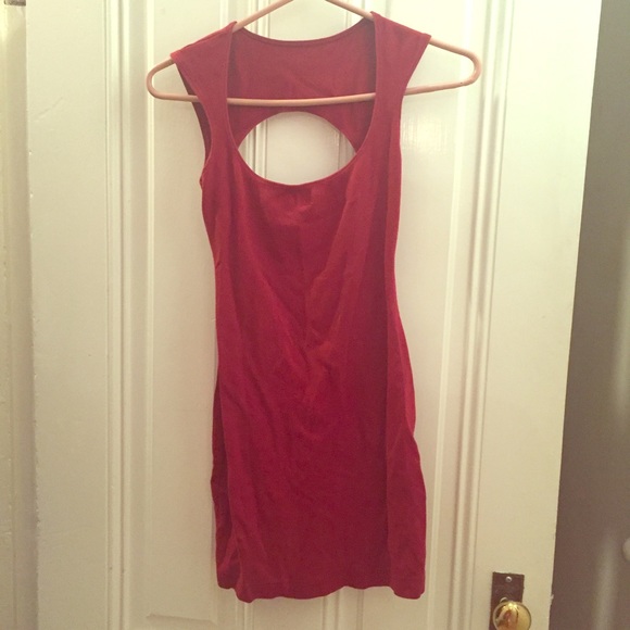 AA red open back dress