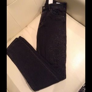 Embroidered black denim
