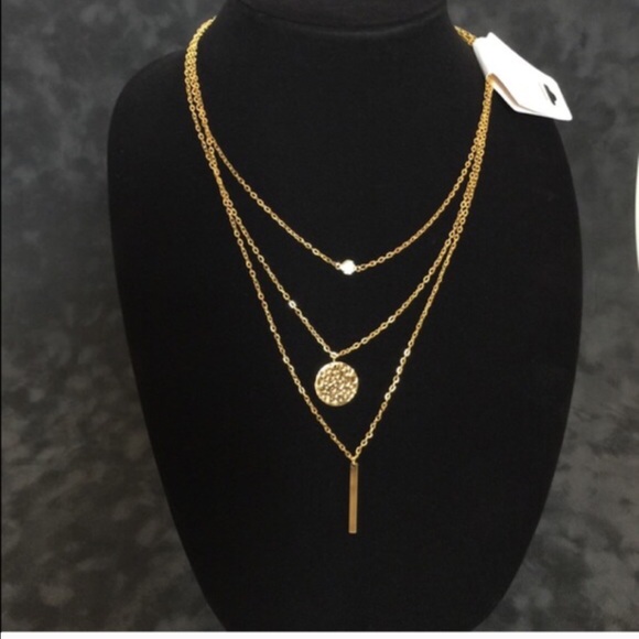 Fashion Jewelry Jewelry - 3 layers golden tone necklace