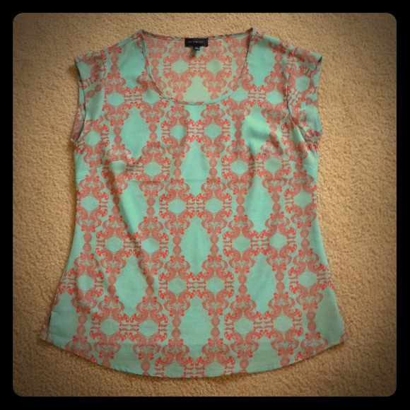 Aqua and Coral Printed Top