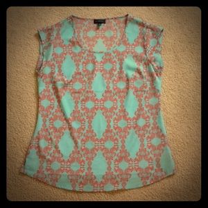 Aqua and Coral Printed Top