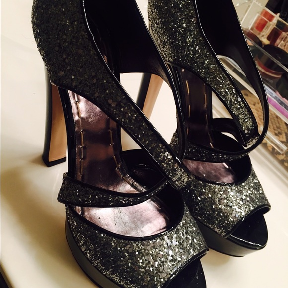MIU MIU Silver Sparkle Platform Sandals - Picture 4 of 4
