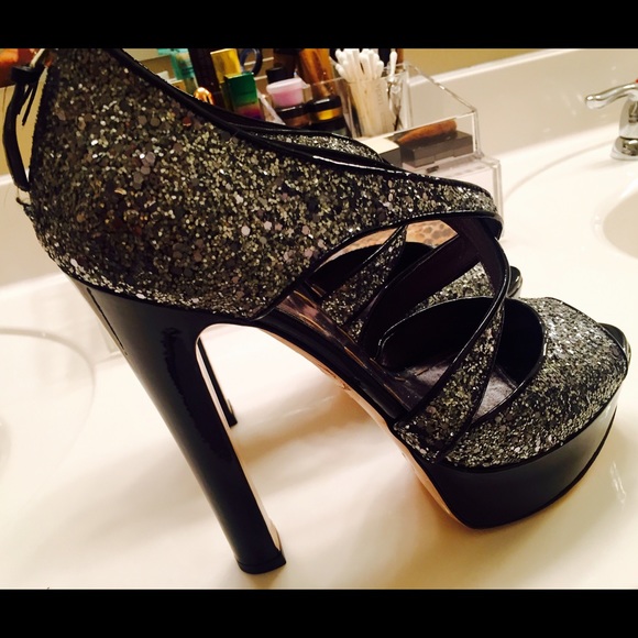 MIU MIU Silver Sparkle Platform Sandals - Picture 3 of 4