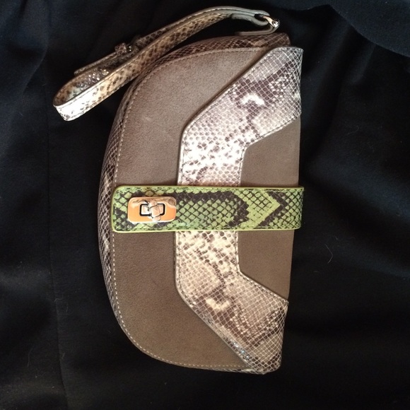 Suede and faux snakeskin Henri Bendel clutch