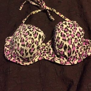 Leopard halter bathing suit top