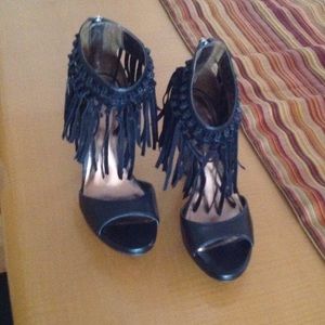 Carlos black fringe stilettos. size 6 1/2