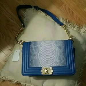 Blue snake skin le boy bag