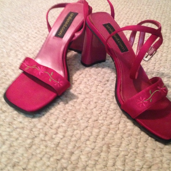 Hot Pink Satin with embroidered floral pattern