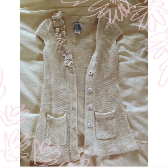 Anthropologie Crocheted Cap Sleeve Cardi Sz XS