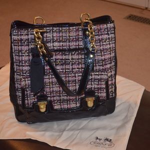Coach Tweed Poppy Pushlock Tote - RARE