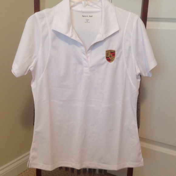 NWOT-White Porsche emblem Sport Tex ladies shirt.