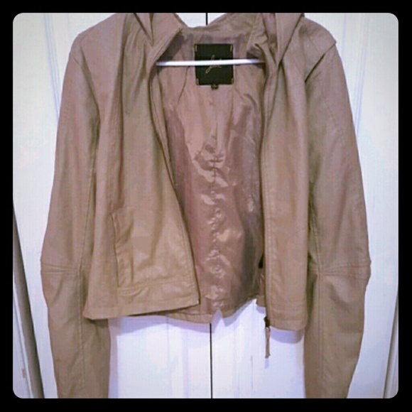 Beige /khaki foux leather jacket with hood