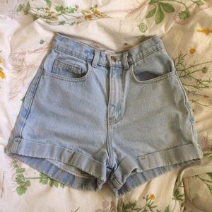 American Apparel High Waisted Medium Wash Shorts