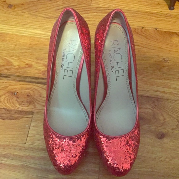 Rachel Roy Red Glitter Pumps Sz 7.5