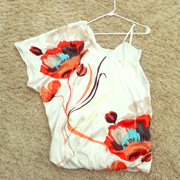Bebe top one shoulder with flowy sleeves
