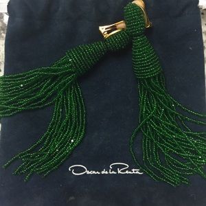 Oscar de la Renta green beaded tassel earrings