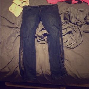 Express jeans with leather stripe on side