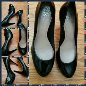 Vince Camuto, black patent pump, worn a few times.