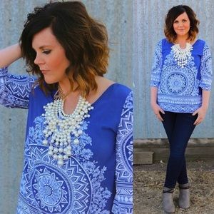 Blue and white blouse