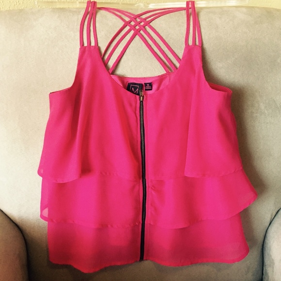 Pink Ruffle Top with Front Zipper
