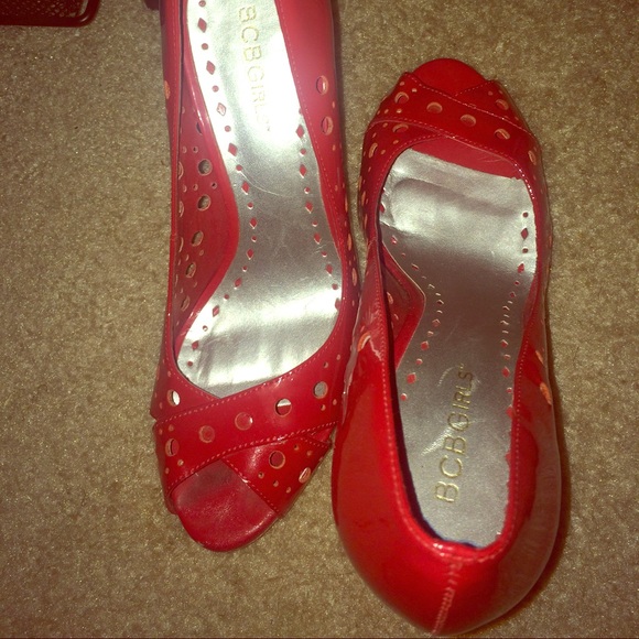 Bcbg girl red patent open toe pumps