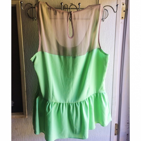 Bright green peplum with sheer tan on back. - Picture 2 of 3