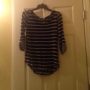 Navy blue shirt with white stripes