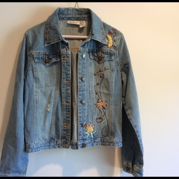 Jeanology Jackets & Blazers - Vintage distressed, jean jacket w/embellishments.